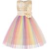 imageUhnice Little Girls Sequin Sleeveless Mesh Rainbow Dress for Wedding PartyYellow