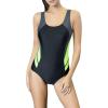 imageUhnice Womens One Piece Swimsuits Racing Training Sports Athletic SwimwearBlackGreen