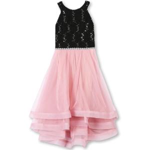 imageSpeechless Girls 716 Tween Maxi Dress with Wide Ribbon Hem for Formal Dance Or PartyBlack Pink Blush
