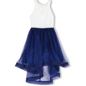imageSpeechless Girls 716 Tween Maxi Dress with Wide Ribbon Hem for Formal Dance Or PartyIvoryCobalt