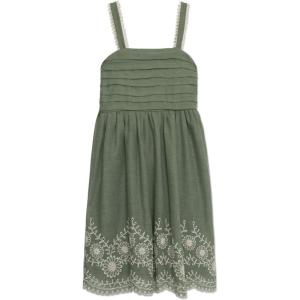 imageSpeechless Girls Cotton Voile Smocked Back Dress with Pleated Bodice ampamp Embroidered HemSageIvory
