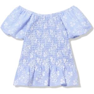 imageSpeechless Girls Floral Short Sleeve Ruffle Hem Smocked TopPeriwinkle