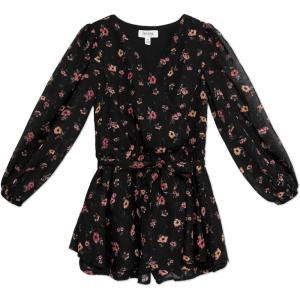 imageSpeechless Girls Long Sleeve Floral Printed Chiffon RomperBlackCoral