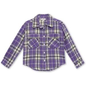 imageSpeechless Girls Plaid Button Down Flannel ShirtPurple Plaid