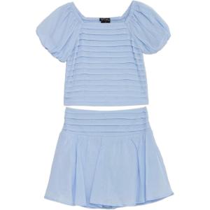 imageSpeechless Girls Puff Sleeve Pleated Top and Skater Mini Skirt SetCornflower Blue