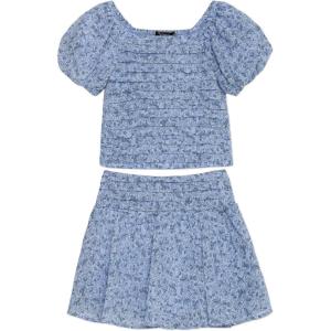 imageSpeechless Girls Puff Sleeve Pleated Top and Skater Mini Skirt SetDenimIvory