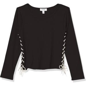 imageSpeechless Girls Rib Knit Long Sleeve Side DrawstringBlack