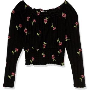 imageSpeechless Girls Ruched Floral Long Sleeve TopBlack