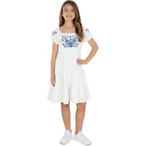 imageSpeechless Girls Short Sleeve Embroidered Babydoll DressWhiteBlue