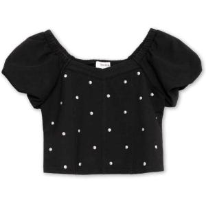 imageSpeechless Girls Short Sleeve Knit Denim Studded Pullover TopBlackGem