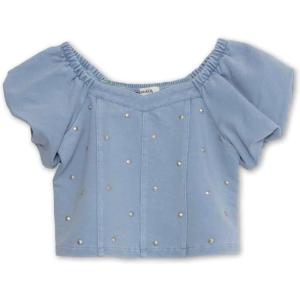 imageSpeechless Girls Short Sleeve Knit Denim Studded Pullover TopLight BlueGem