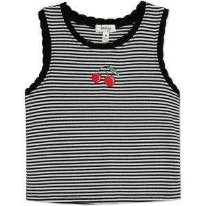 imageSpeechless Girls Sleeveless Striped Embroidered Tank TopBlackWhite Stripe
