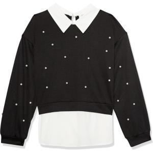 imageSpeechless Girls Twofer Pearl Beaded Drop Shoulder PulloverBlackWhite