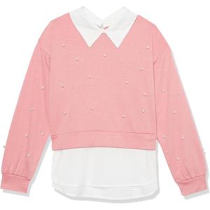 imageSpeechless Girls Twofer Pearl Beaded Drop Shoulder PulloverCoralWhite