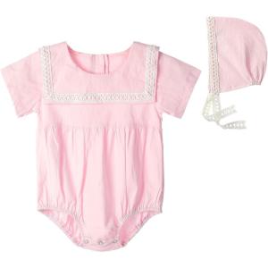 imageUhnice Baby Girl Lace Sailor Collar Romper Summer Bodysuit Cotton Clothes with Hat