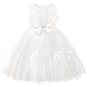imageUhnice Flower Girl Bow Dress Sleeveless Tulle Gown with Pearl Beading for Wedding Birthday PartyWhite