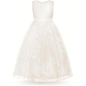 imageUhnice Flower Girl Embroidered Dress Sleeveless Lace Ball Gown Formal Princess Dress for Wedding Birthday PartyIvory 2