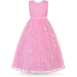 imageUhnice Flower Girl Embroidered Dress Sleeveless Lace Ball Gown Formal Princess Dress for Wedding Birthday PartyPink
