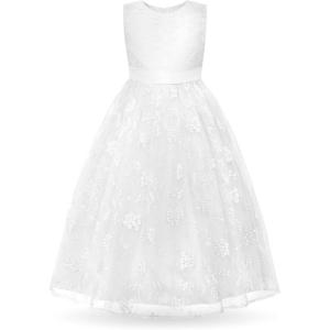 imageUhnice Flower Girl Embroidered Dress Sleeveless Lace Ball Gown Formal Princess Dress for Wedding Birthday PartyWhite 2