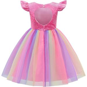 imageUhnice Flower Girl Sequin Dress Rainbow Skirt with Heart Cutout for Wedding PartyPink