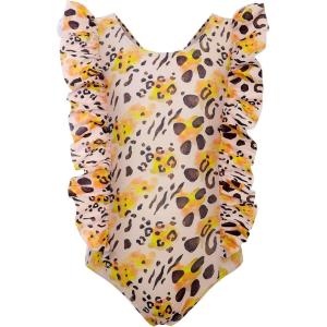imageUhnice Girls One Piece Swimsuit Toddler Leopard Bathing Suit Ruffle SwimwearYellow