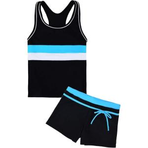imageUhnice Girls Swimsuit Two Piece Tankini Swimwear with BoyshortBlack