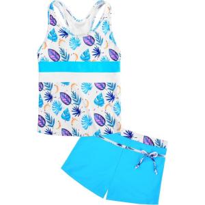 imageUhnice Girls Swimsuit Two Piece Tankini Swimwear with BoyshortCoconut Blue