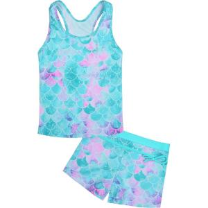 imageUhnice Girls Swimsuit Two Piece Tankini Swimwear with BoyshortMermaid Blue 2