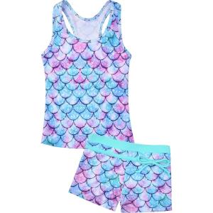 imageUhnice Girls Swimsuit Two Piece Tankini Swimwear with BoyshortMermaid Blue