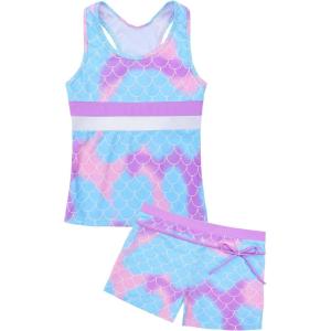 imageUhnice Girls Swimsuit Two Piece Tankini Swimwear with BoyshortMermaid Purple