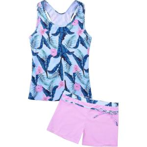imageUhnice Girls Swimsuit Two Piece Tankini Swimwear with BoyshortTropical Pink Floral