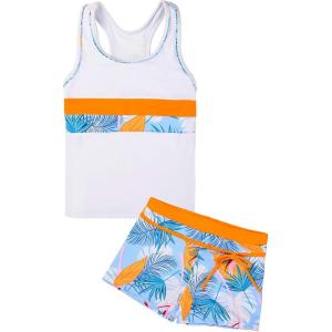 imageUhnice Girls Swimsuit Two Piece Tankini Swimwear with BoyshortWhite