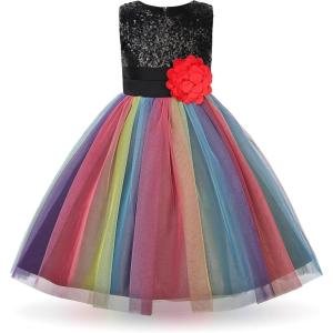 imageUhnice Little Girls Sequin Sleeveless Mesh Rainbow Dress for Wedding PartyBlack