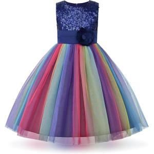 imageUhnice Little Girls Sequin Sleeveless Mesh Rainbow Dress for Wedding PartyNavy Blue