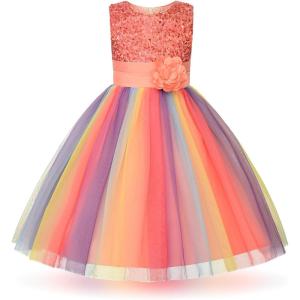 imageUhnice Little Girls Sequin Sleeveless Mesh Rainbow Dress for Wedding PartyPeach