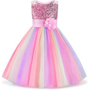 imageUhnice Little Girls Sequin Sleeveless Mesh Rainbow Dress for Wedding PartyPink
