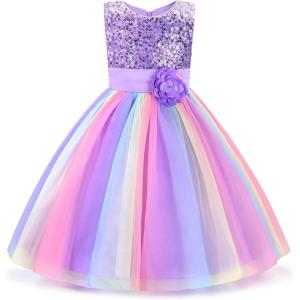 imageUhnice Little Girls Sequin Sleeveless Mesh Rainbow Dress for Wedding PartyPurple