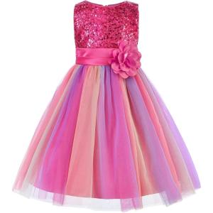 imageUhnice Little Girls Sequin Sleeveless Mesh Rainbow Dress for Wedding PartyRose
