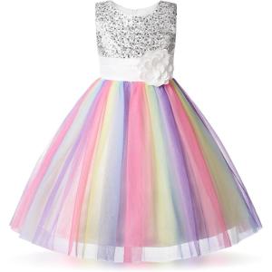 imageUhnice Little Girls Sequin Sleeveless Mesh Rainbow Dress for Wedding PartyWhite