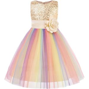 imageUhnice Little Girls Sequin Sleeveless Mesh Rainbow Dress for Wedding PartyYellow