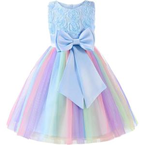 imageUhnice Little Girls Sleeveless Tulle 3D Flower Rainbow Dress for Wedding PartyBlue