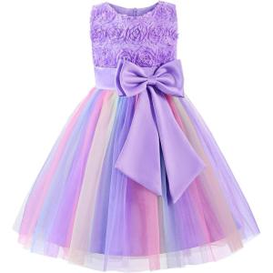imageUhnice Little Girls Sleeveless Tulle 3D Flower Rainbow Dress for Wedding PartyPurple