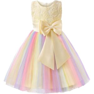 imageUhnice Little Girls Sleeveless Tulle 3D Flower Rainbow Dress for Wedding PartyYellow