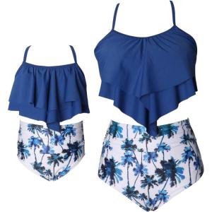 imageUhnice Mother Daughter Swimwear Family Matching Girls Swimsuit Women Bikini SetBlueTrees