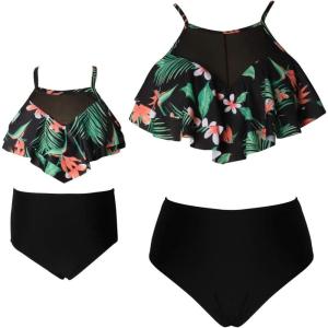 imageUhnice Mother Daughter Swimwear Family Matching Girls Swimsuit Women Bikini SetFlowerBlack