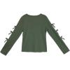 imageSpeechless Girls Long Sleeve Rib Knit Top with Side Slit and Bow DetailOlive