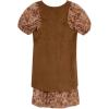 imageSpeechless Girls Puff Sleeve Smocked Bodice Chiffon Dress and Fringe VestCamelBrown