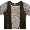 imageSpeechless Girls Puff Sleeve Smocked Bodice Chiffon Dress and Fringe VestCreamBerryBrown