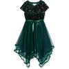 imageSpeechless Girls Short Sleeve Sequin Bodice Tulle Skirt Party Dress with Hanky HemHunter Green