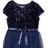 imageSpeechless Girls Short Sleeve Sequin Bodice Tulle Skirt Party Dress with Hanky HemNavy